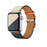 eses Színes bőr szíj Apple Watchhoz - Bézs sötétkék 38mm, 40mm, 41mm