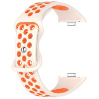 eses Perforált szilikon szíj Xiaomi Redmi Watch 4, Smart Band 8 Pro és 9 Pro órákhoz - Bézs és narancs