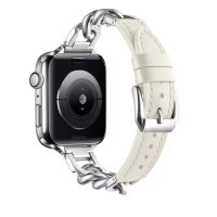 eses Bőr szíj lánccal Apple Watchhoz - Fehér 38mm, 40mm, 41mm