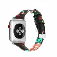 eses Bőr keskeny szíj Apple Watch-hoz - Virágos, fekete 38mm, 40mm, 41mm