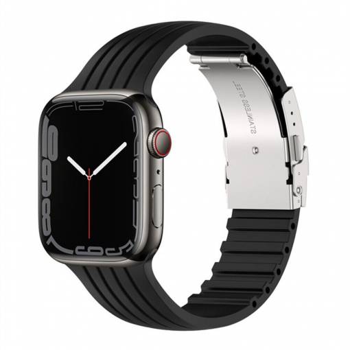 Foto - eses Szilikon szíj Apple Watchhoz fém csattal - Fekete 38mm, 40mm, 41mm