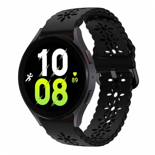 Foto - eses Perforált mintás szilikon szíj Samsung Galaxy Watch 4, 5, 6, 7 készülékekhez - Fekete, 20 mm