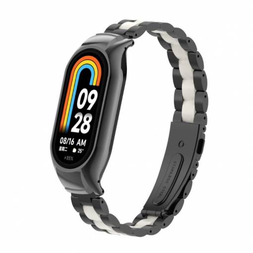 Foto - eses Fém szíj Xiaomi Mi Band 8 és 9-hoz - Fekete-fehér