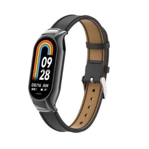 Foto - eses Bőr szíj Xiaomi Mi Band 8 és 9-hoz - Fekete