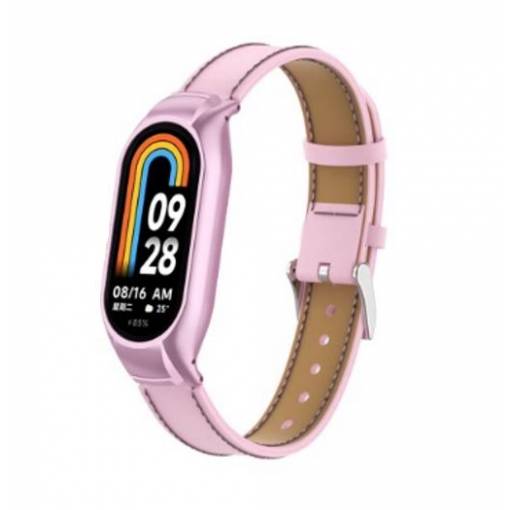 Foto - eses Bőr szíj Xiaomi Mi Band 8 és 9-hoz - Rózsaszín