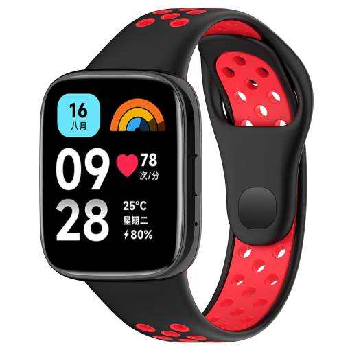 Foto - eses Szilikon szíj a Xiaomi Redmi Watch 3 Active-hoz - Fekete és piros