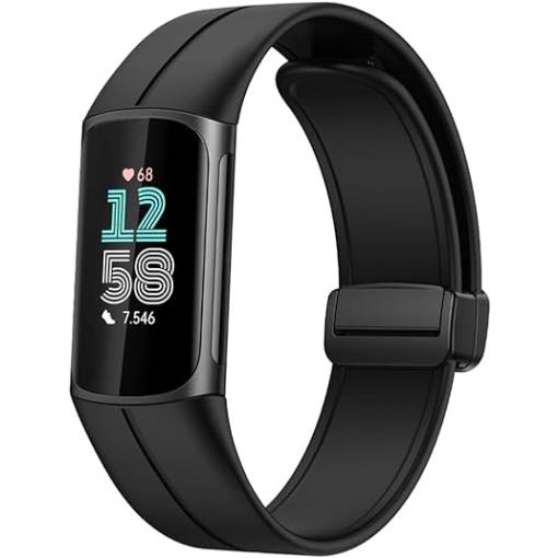 Foto - eses Szilikon szalag mágneses csattal Fitbit Charge 5 és 6-hoz - Fekete