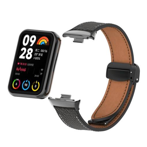 Foto - eses Bőrszíj mágneses zárral Xiaomi Redmi Watch 4, Smart Band 8 Pro és 9 Pro órához - Fekete