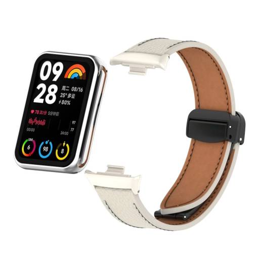 Foto - eses Bőrszíj mágneses zárral Xiaomi Redmi Watch 4, Smart Band 8 Pro és 9 Pro órához - Bézs