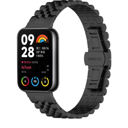 Foto - eses Fém szíj a Xiaomi Redmi Watch 4, Smart Band 8 Pro és 9 Pro modellekhez - Fekete