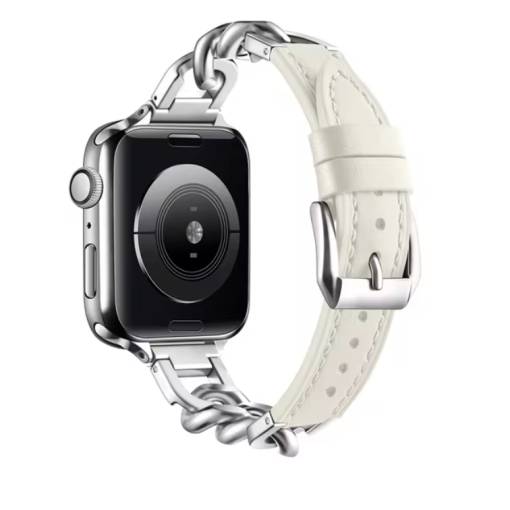 Foto - eses Bőr szíj lánccal Apple Watchhoz - Fehér 38mm, 40mm, 41mm