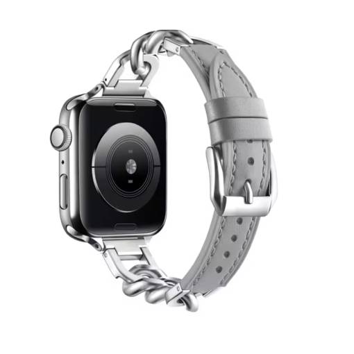 Foto - eses bőr szíj lánccal Apple Watchhoz - szürke 38mm, 40mm, 41mm