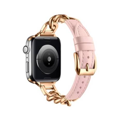 Foto - eses bőr szíj lánccal Apple Watchhoz - Világos rózsaszín, 38mm, 40mm, 41mm