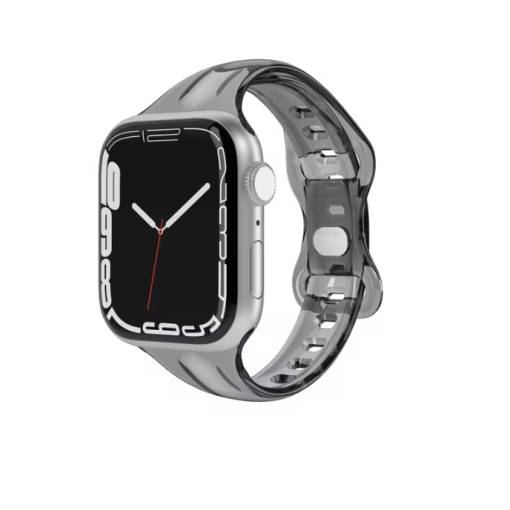 Foto - eses szilikon átlátszó szíj Apple Watchhoz - fekete 42mm, 44mm, 45mm