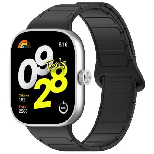 Foto - eses Szilikon mágneses szíj Xiaomi Redmi Watch 4, Smart Band 8 Pro és 9 Pro órákhoz - Fekete